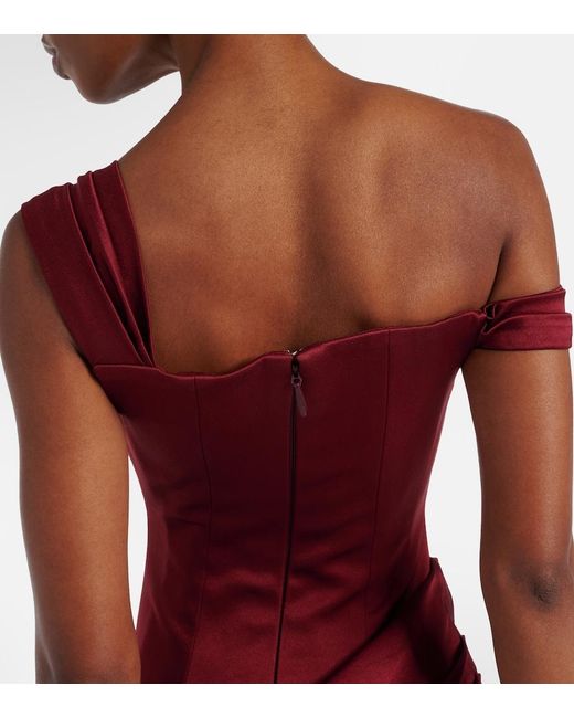 Alex Perry Red Draped Crepe Satin Bustier Gown