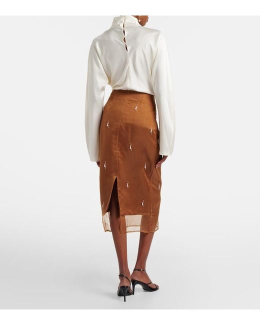 Rohe Brown Embellished Silk Organza Midi Skirt