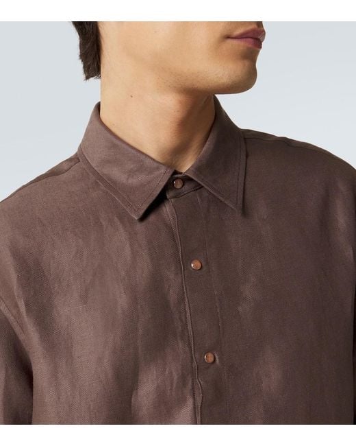 God's True Cashmere Brown Linen Shirt With Sunstone for men
