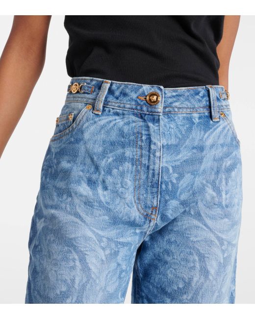 Versace Blue Barocco High-rise Straight Jeans