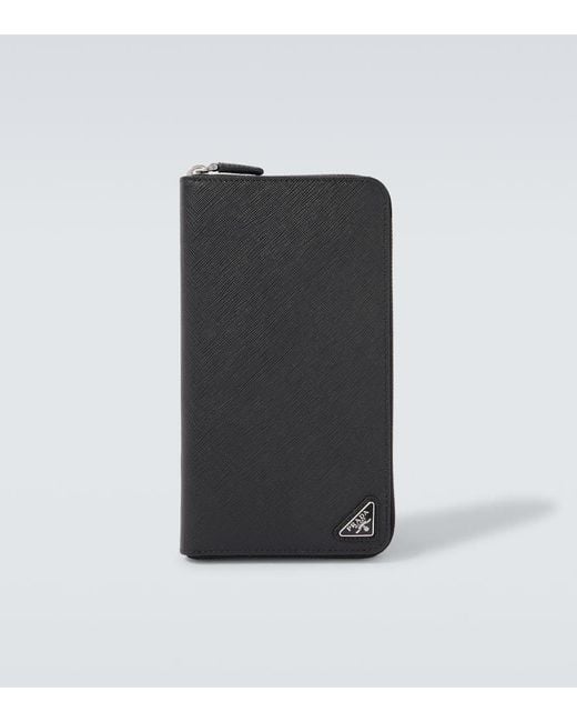 Prada Black Logo Saffiano Leather Wallet for men