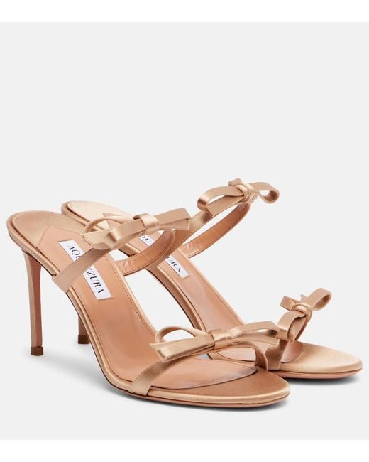 Aquazzura Pink Soave 85 Bow-Detail Satin Sandals