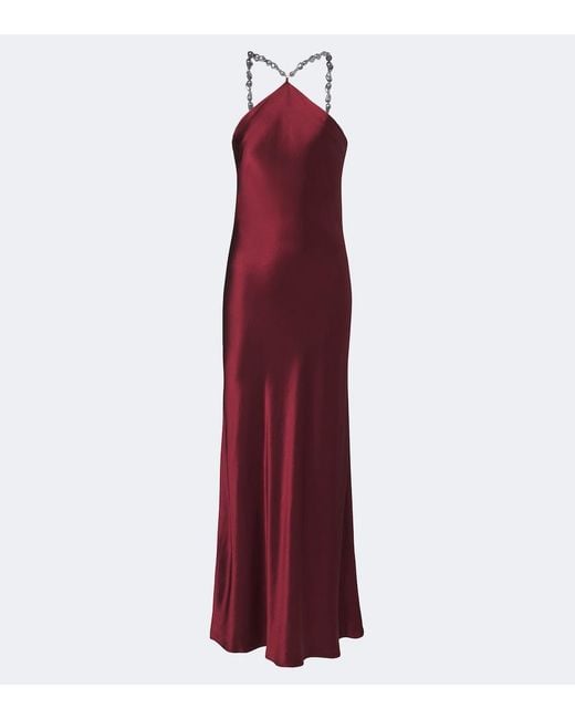 Staud Red Cadence Halterneck Satin Slip Dress