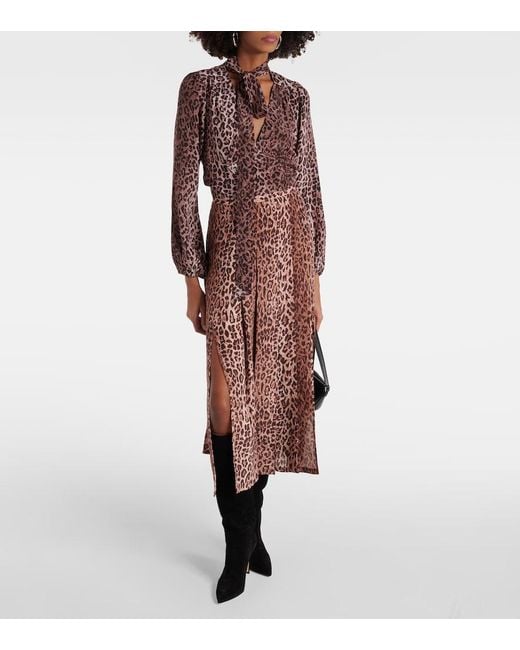 Rixo Brown Moss Leopard-Print Silk Blouse