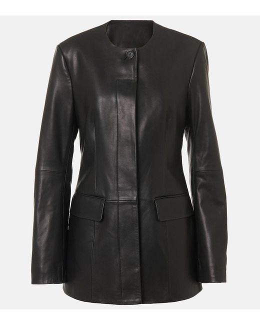 Totême Black Collarless Leather Jacket