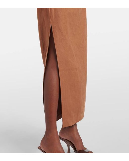 Sir Brown Asymmetric Ruched Linen Midi Skirt