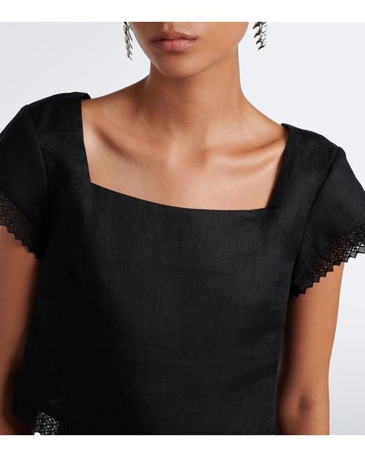 Posse Black Alfie Cropped Embroidered Linen Top