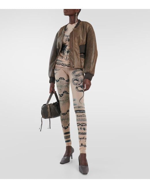 Jean Paul Gaultier Natural X Knwls Printed Mesh leggings
