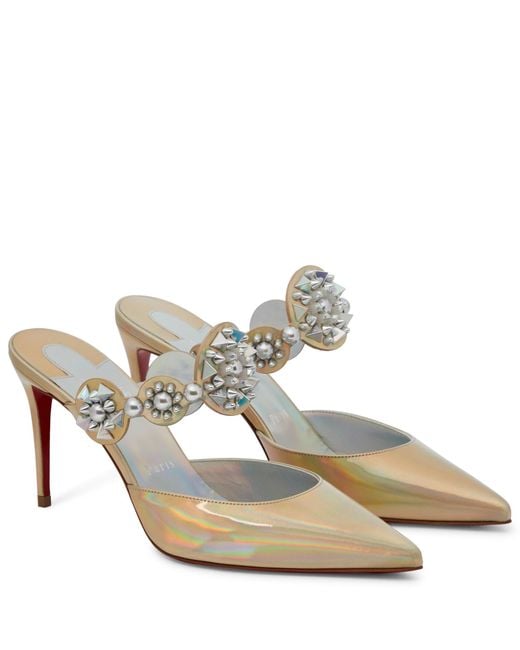 Christian Louboutin Miss Goldora 85 Patent Leather Mules in Natural | Lyst