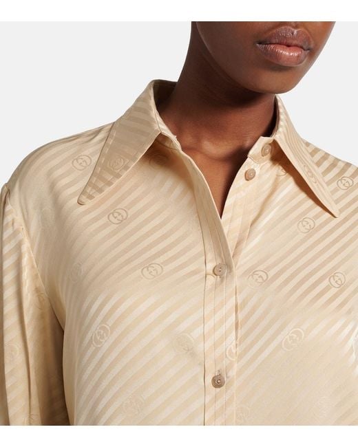 Gucci Natural Interlocking G Striped Silk Shirt
