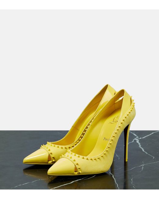 Christian Louboutin Yellow Duvette Spikes 100 Suede Pumps