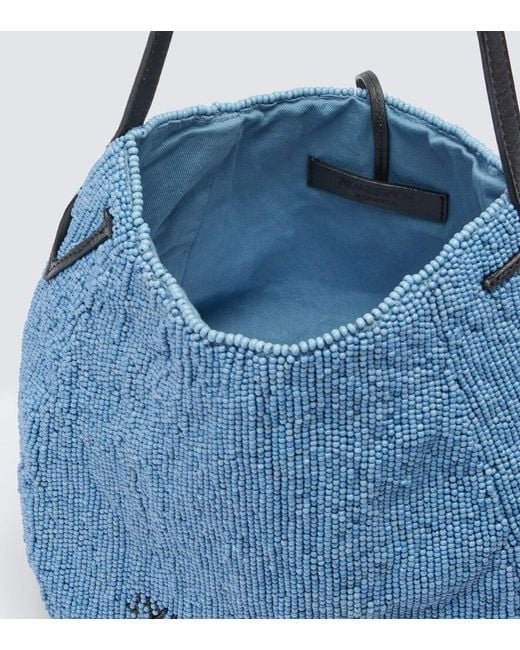J.W. Anderson Blue Bulb Small Beaded Leather-Trimmed Shoulder Bag