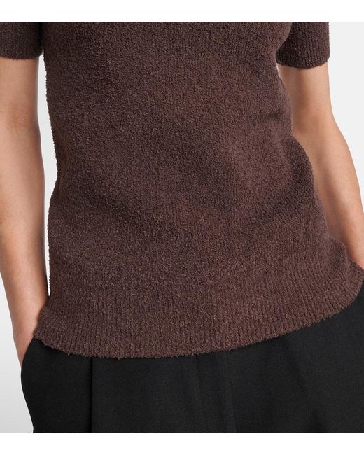 Totême  Brown Knitted Cotton-Blend Terry Top