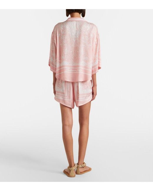 Balmain Pink Printed Satin Shorts