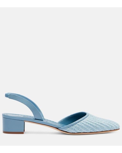 Manolo Blahnik Blue Raffro Raffia Slingback Pumps