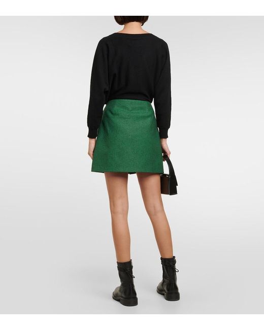 Plan C Green Pleated Wool-Blend Miniskirt