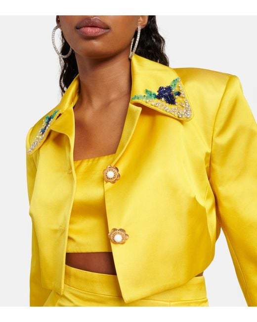 Miss Sohee Yellow Embellished Jacket And Crop Top Set