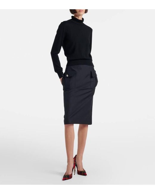 Alexander McQueen Black Chalk Stripe Wool And Mohair Pencil Skirt