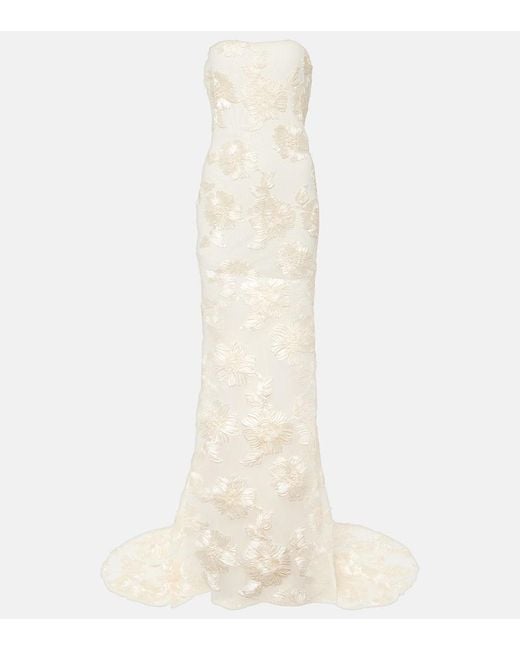 ROTATE BIRGER CHRISTENSEN White Bridal Alberty Floral-Applique Mesh Gown