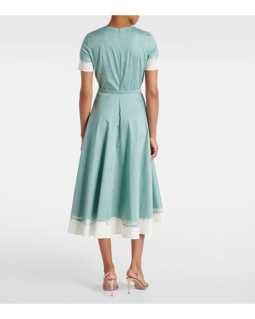 Oscar de la Renta Blue Embellished Cotton-Blend Poplin Midi Dress
