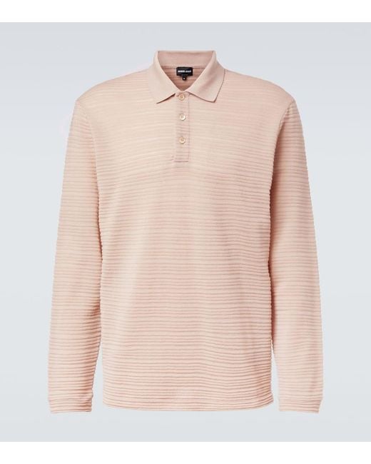 Giorgio Armani Pink Striped Virgin Wool Jersey Polo Sweater for men