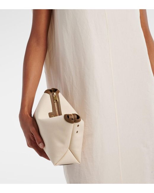 Khaite Natural Lina Leather-Trimmed Canvas Crossbody Bag