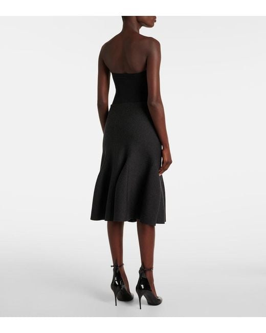 Alaïa Black Wool-Blend Midi Skirt