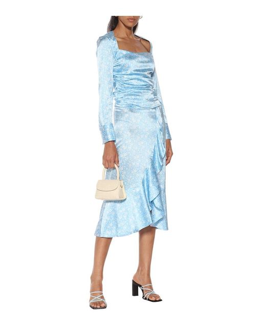 Ganni Blue Stretch-Silk Satin Midi Skirt