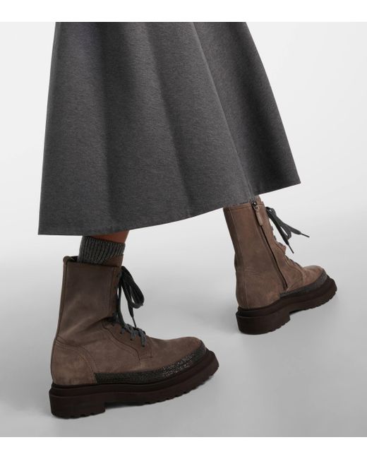 Bottines en daim a ornements Brunello Cucinelli en coloris Brown