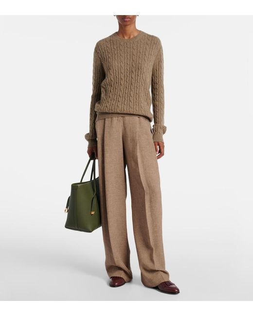Loro Piana Brown Cable-Knit Cashmere Sweater