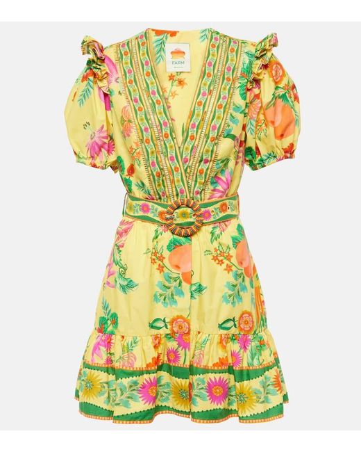 FARM Rio Delicate Fruit Garden Cotton Minidress in Yellow | Lyst