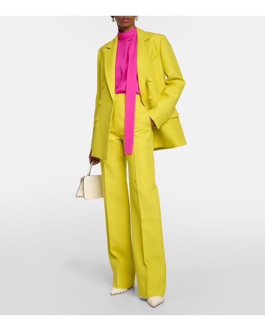 Valentino Yellow Crepe Couture High-Rise Straight Pants