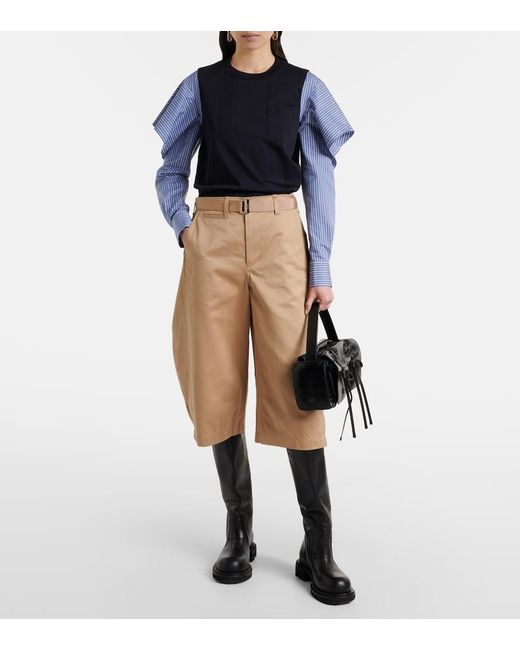 Sacai Blue Striped Cotton Jersey And Poplin Shirt