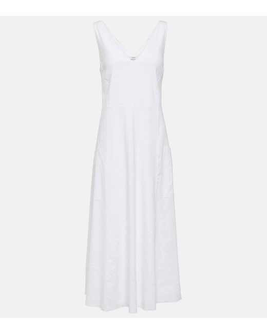 Vince White Linen-blend Midi Dress