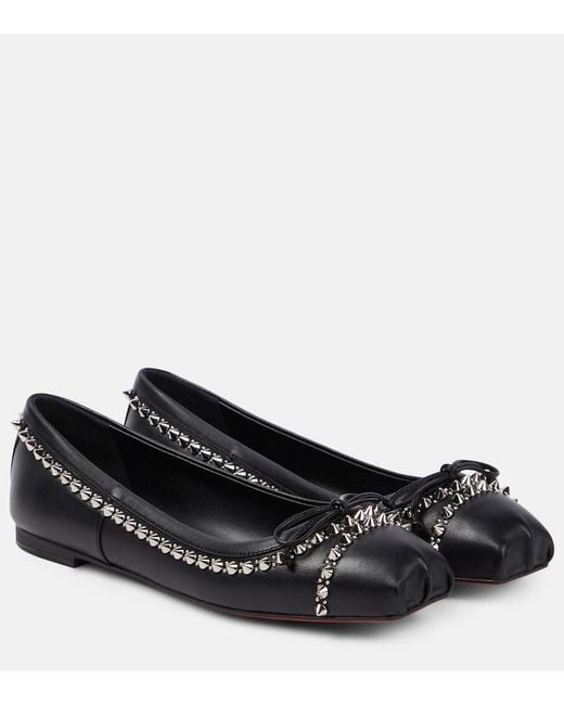 Christian Louboutin Black Mamadrague Spikes Embellished Leather Ballet Flats