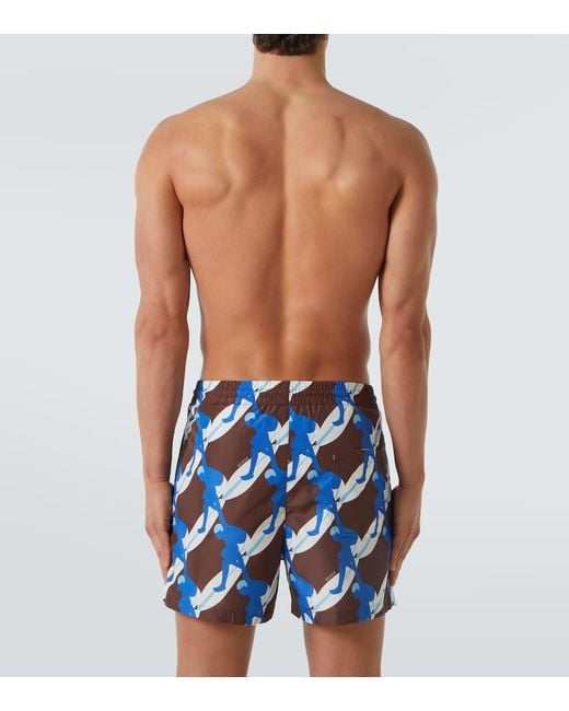 Gucci Blue Printed Poplin Swim Trunks for men