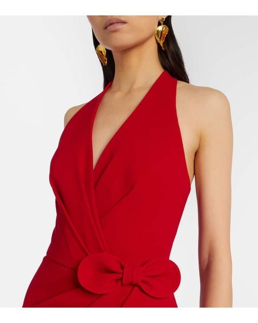Elie Saab Red Bow-Detail Halterneck Silk-Blend Cady Gown