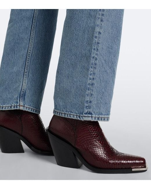 Rabanne Brown Snake-Effect Leather Cowboy Boots