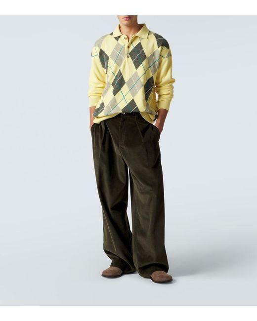J.W. Anderson Yellow Argyle Wool Polo Sweater for men