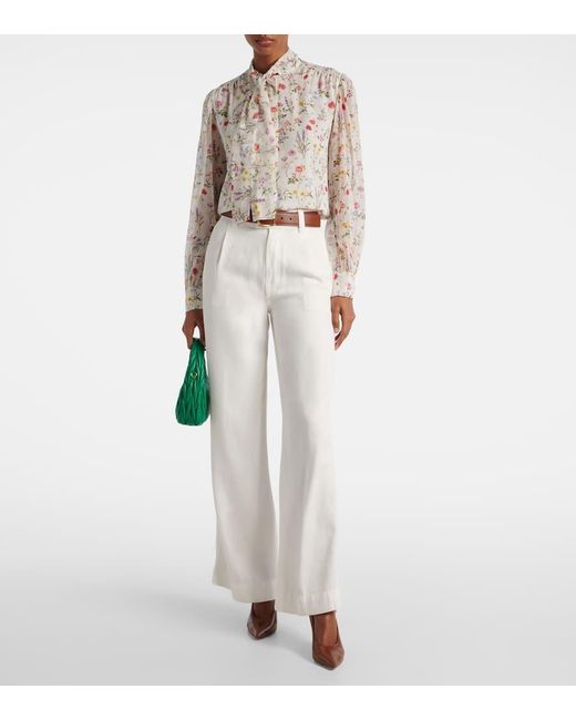 Giambattista Valli White Floral Silk Blouse