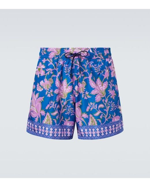 Etro Blue Floral Swim Trunks for men