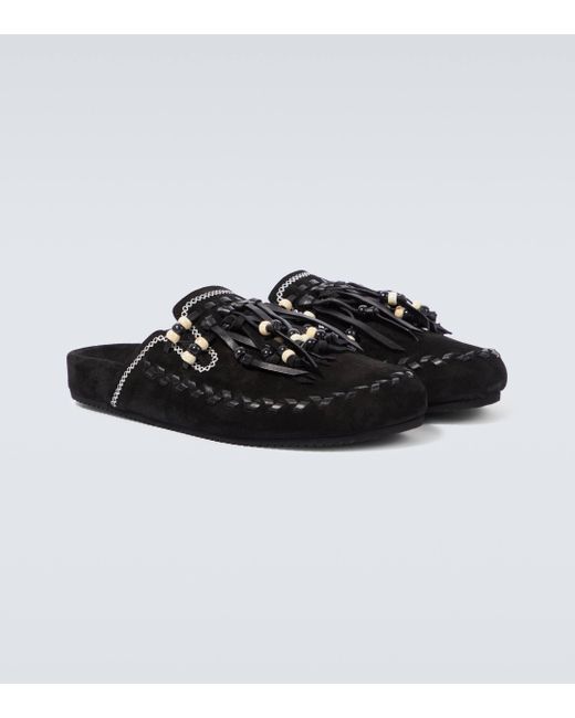 Alanui Black The Journey Suede Slippers for men