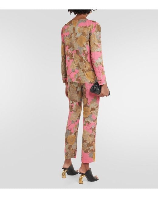 Dries Van Noten Pink Printed Draped Blouse