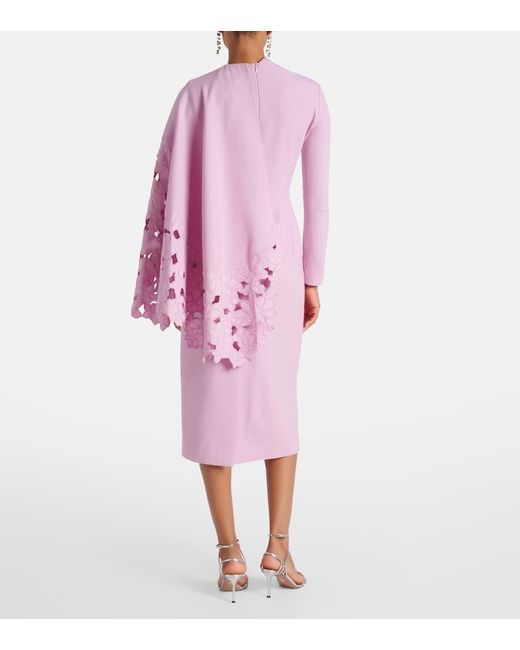 Oscar de la Renta Pink Cape-Detail Wool-Blend Midi Dress
