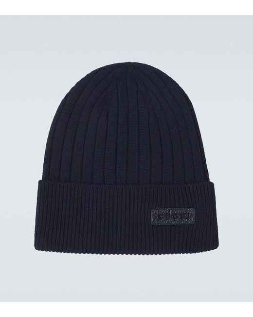 Gucci Blue Rib Knit Wool Hat for men