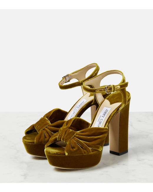 Jimmy Choo Metallic Heloise 120 Velvet Platform Sandals