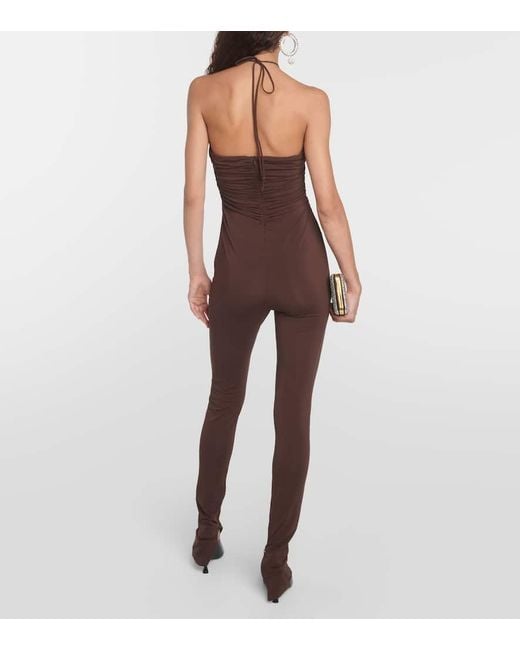 Magda Butrym Brown Floral-Applique Cutout Jersey Jumpsuit