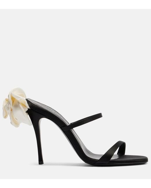 Magda Butrym Black Floral-Applique Satin Sandals