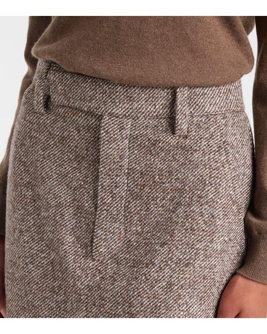Brunello Cucinelli Brown Wool And Silk-Blend Midi Skirt