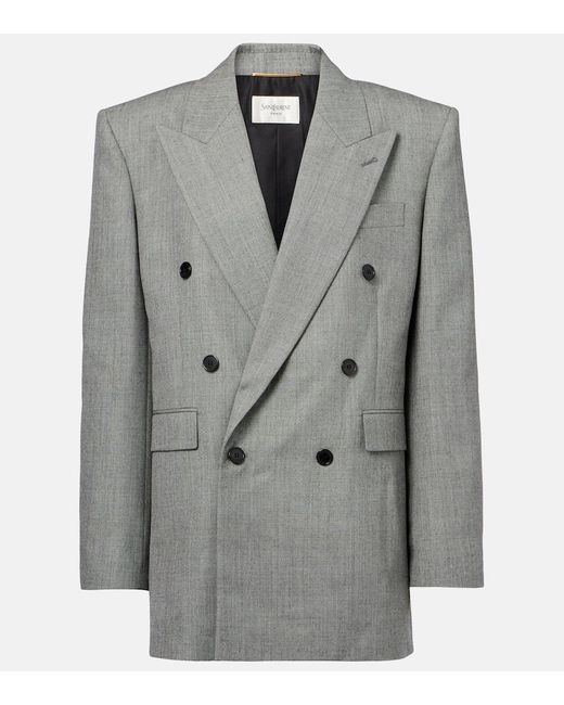 Saint Laurent Gray Double-Breasted Wool Twill Blazer